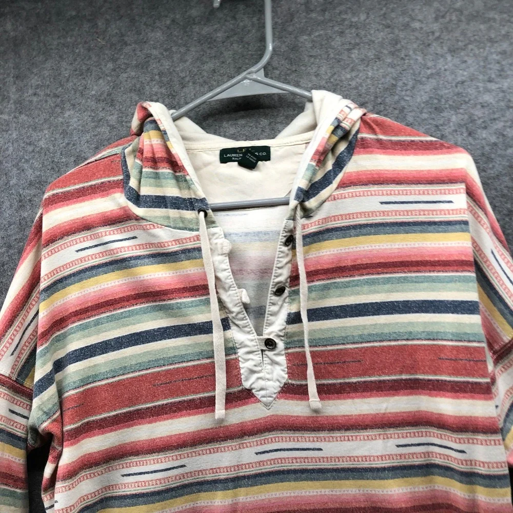 Vintage Y2K Lauren Ralph Lauren Stripe Hoodie Womens XL Henley Pullover Western